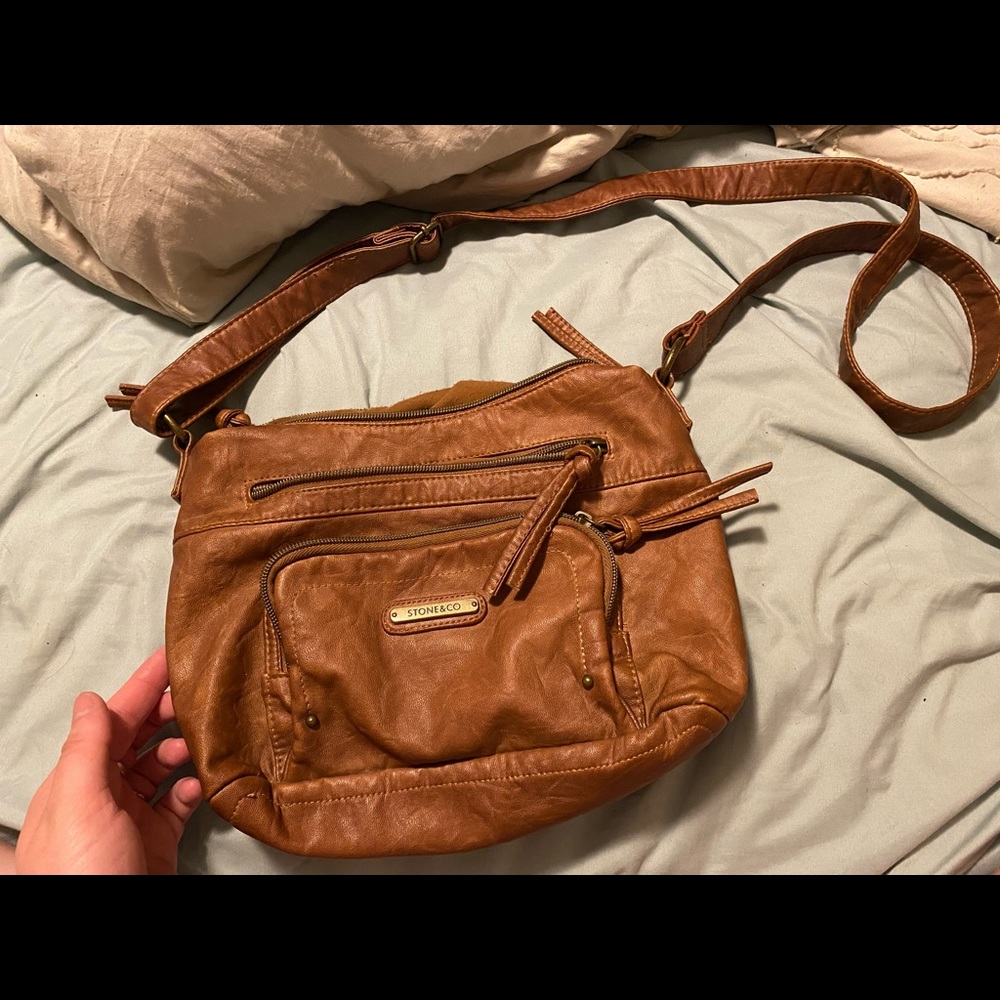 Tan faux leather crossbody bag